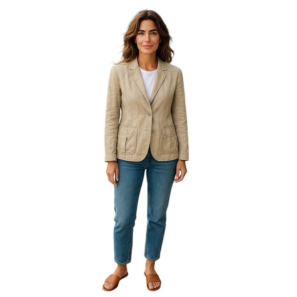 J Jill Lightweight Beige Size M One-Button Long Sleeves Beige Blazer - Picture 3 of 4